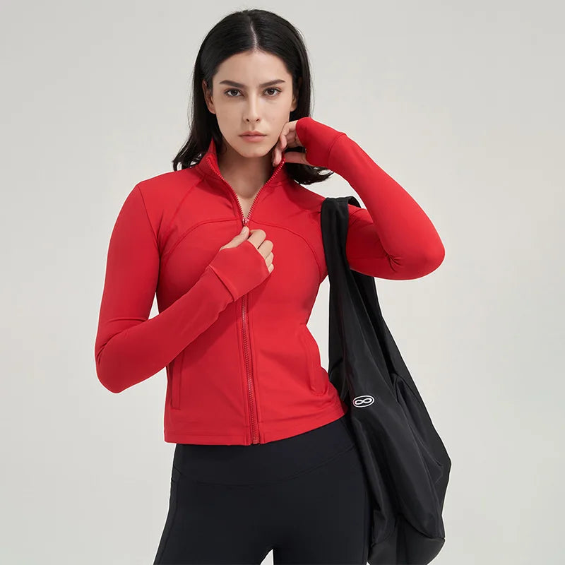 TRY TO BN Yoga Long Sleeve Coat Zipper Loose Sports Tops Breathable Sunscreen T Shirt Workout Women Running Gym Clothing Fitness