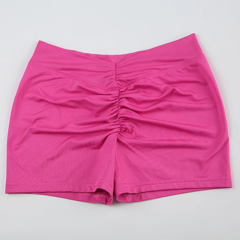 Darlingaga Casual Solid Ruched Skinny Summer Shorts Women Sportswear Gym Basic Short Pants Folds Yoga Clothing Streetwear Bottom