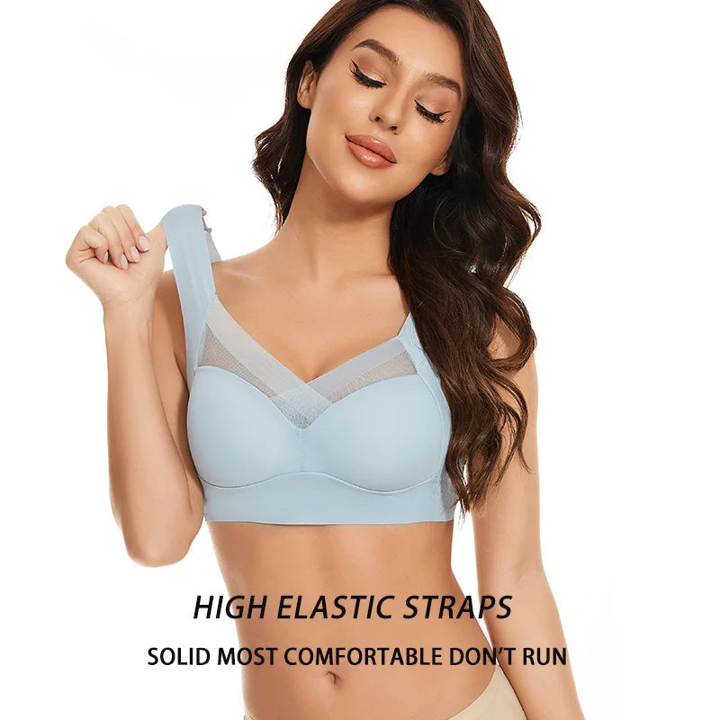 Sports Bras Women Breathable Bra Wireless Sexy U Back Inner Push Up Seamless Stitching Mesh Top Bra Without Bones Frame Bras