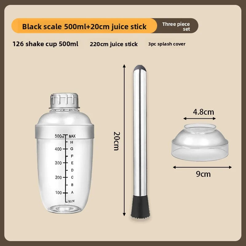 Cocktail Shaker 500ml Plastic Home Milk Tea Drink Wine Mixer Shake Bottle with Bar BartendercSet Cocktail Shaker for Party