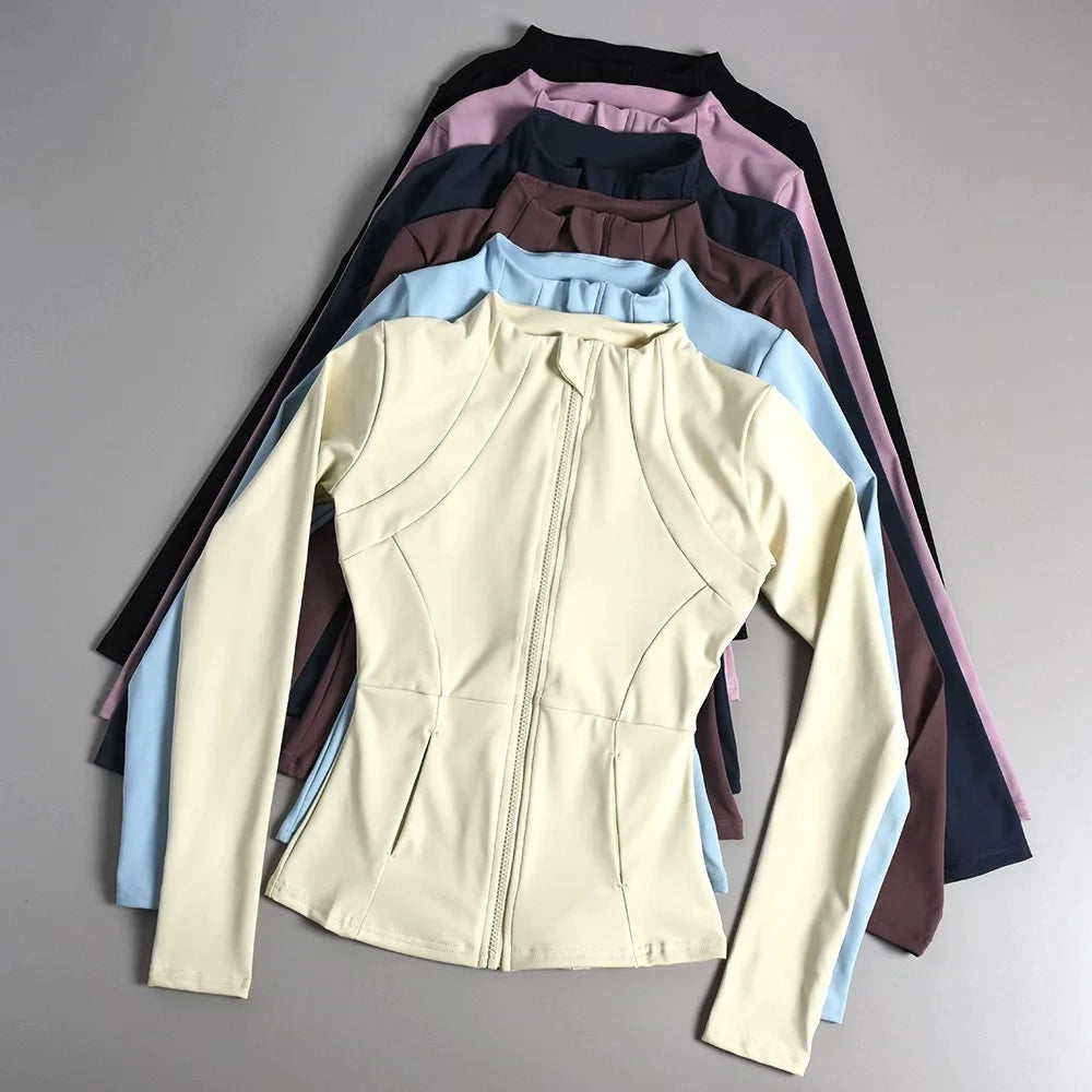 Yoga wear women's stand collar zip lapper jacket slim fit sun protection long sleeve high-end running sports fitness top
