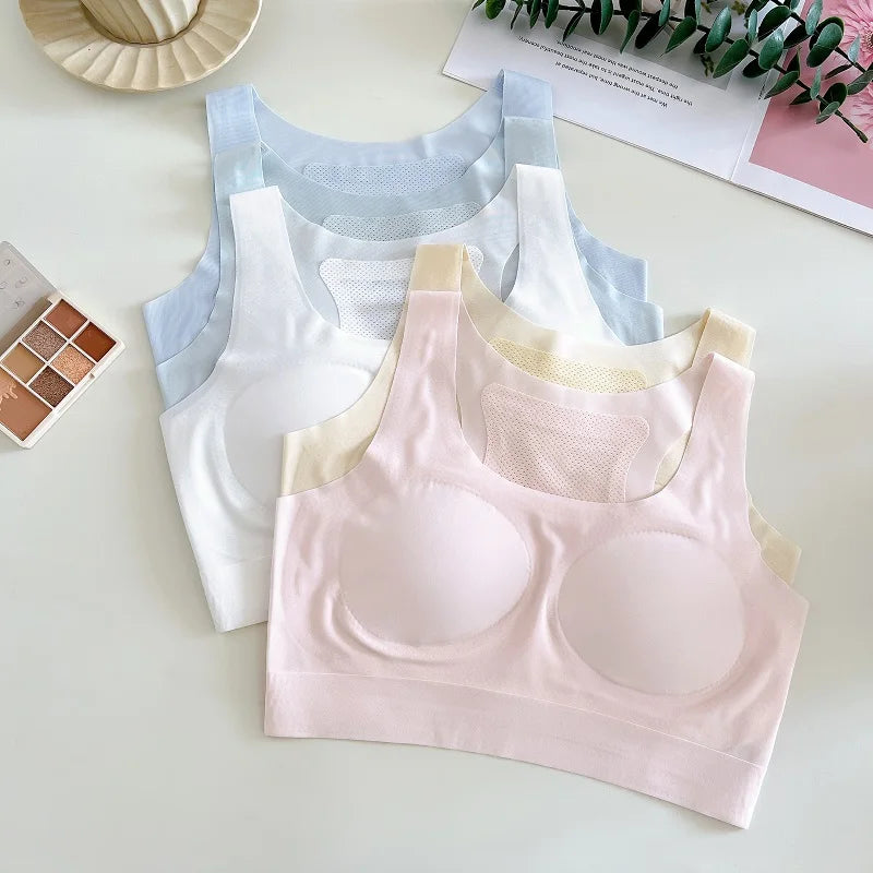 One-Piece Ultra Thin Breathable Bras for Women Ice Silk Seamless Sports Bras Female Wireless Padded Lift Pull Tank Tops Lingerie