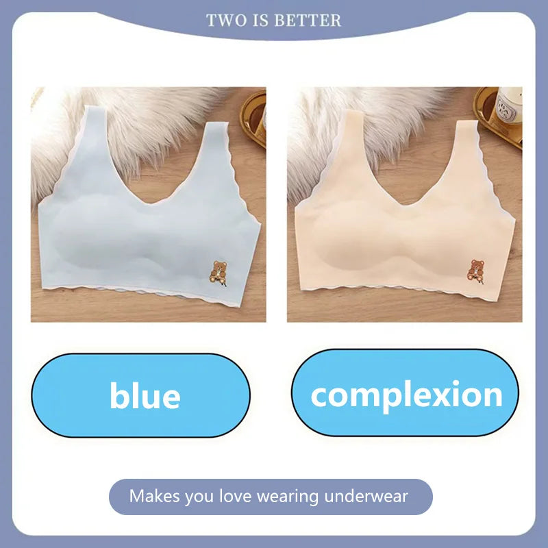 2pcs Sports Bras Women Ice Silk Comfortable Breathable Suitable For Girls Without Steel Rings Vest Bra Fashionable Lightweight