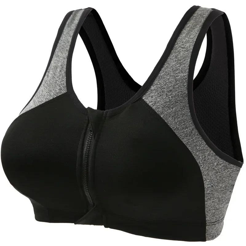 Sports Bra Women Push Up Front Zipper Shockproof Patchwork Gym Jogging Crop Top Female Running Fitness Vest Sport Bras for Women