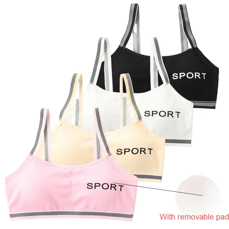 1/4 Sets Wireless Girl's Sports Bra Underwear Sets Cotton Breathable Sweat-Wicking Kids Brassiere and Girls Panties Lingerie Set
