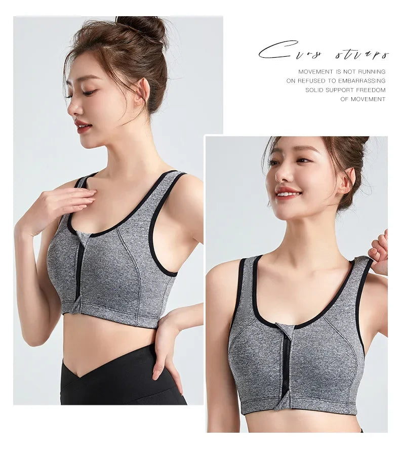 Sports Bra Women Push Up Front Zipper Shockproof Patchwork Gym Jogging Crop Top Female Running Fitness Vest Sport Bras for Women
