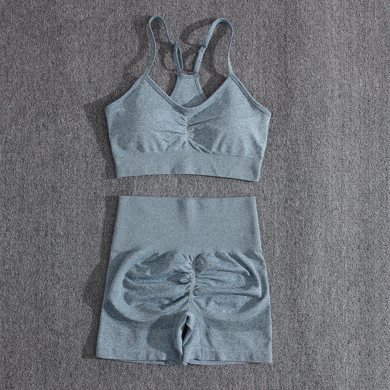 Solid Women Two Piece Sets Peach Buttocks Shorts Female Trackuists Gym Set Halter Fitness Shorts Push Up Bra Summer