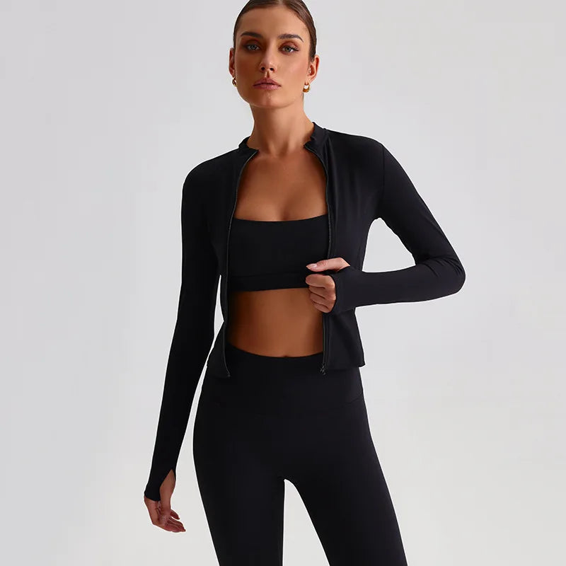 Yoga Jacket and Pants Set for Women Fitness Pilates Gym Wear Push Up Workout Activewear Outfit