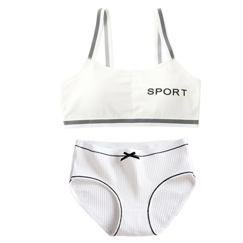 1/4 Sets Wireless Girl's Sports Bra Underwear Sets Cotton Breathable Sweat-Wicking Kids Brassiere and Girls Panties Lingerie Set