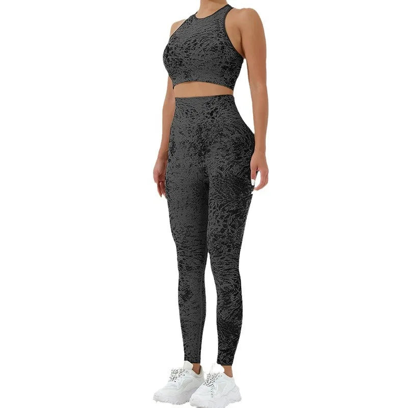 2 Pieces Women's Seamless Yoga Set Workout Sportswear Gym Clothing High Waist Leggings Fitness Sports Suits 