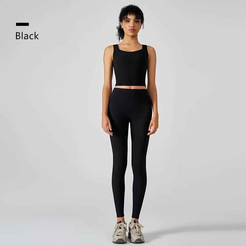 Europe and the United States women's yoga suit training rib-neck sleeveless tank top and sport fitness pants wear outside