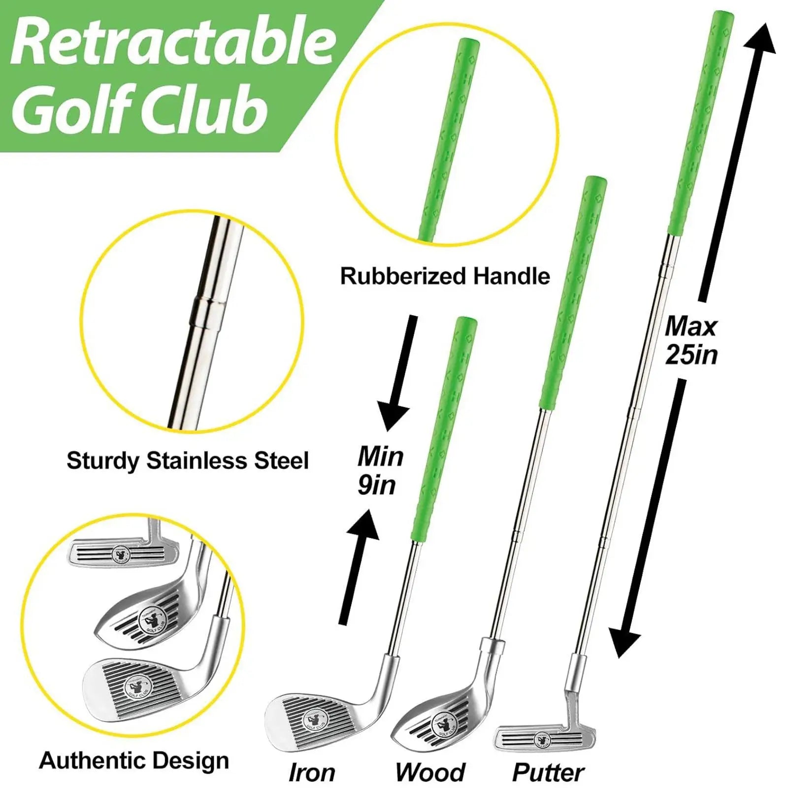 Toddlers Golf Set Retractable Club Kids Golf Club for Indoor Outdoor Garden