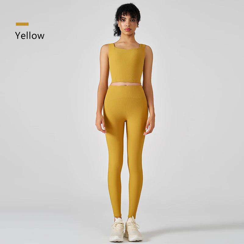 Europe and the United States women's yoga suit training rib-neck sleeveless tank top and sport fitness pants wear outside