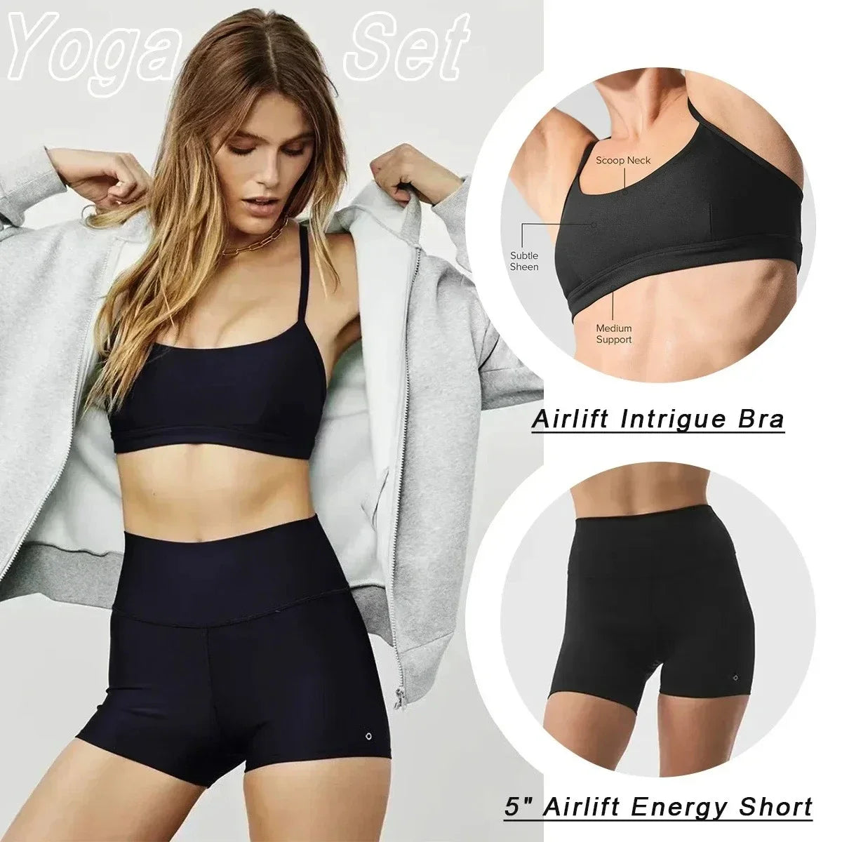 Women's Yoga Set Sport Bra 5" Air Lift Energy Shorts Hip Lift Slim Fit Shorts Leggings Running Cycling Slimming Sexy Top Gym Set