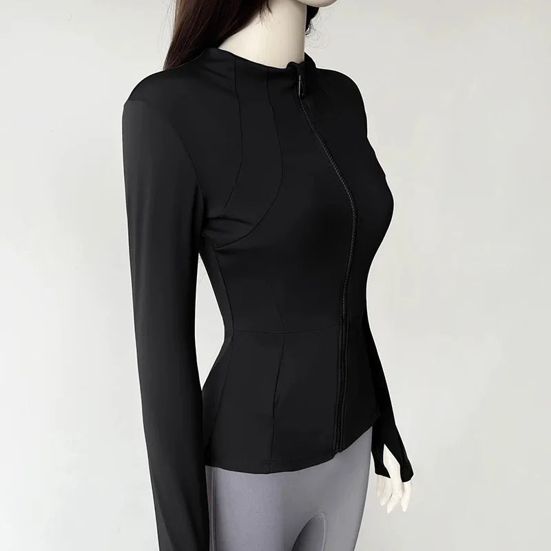 Yoga wear women's stand collar zip lapper jacket slim fit sun protection long sleeve high-end running sports fitness top