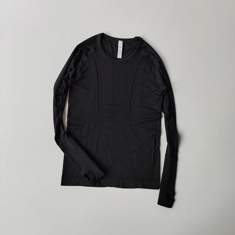 Yoga Clothes for Women, Sports Tops, Round Neck,, Seamless, Slim, Running Shirt Fitness Workout Long Sleeves Gym T shirt, Winter