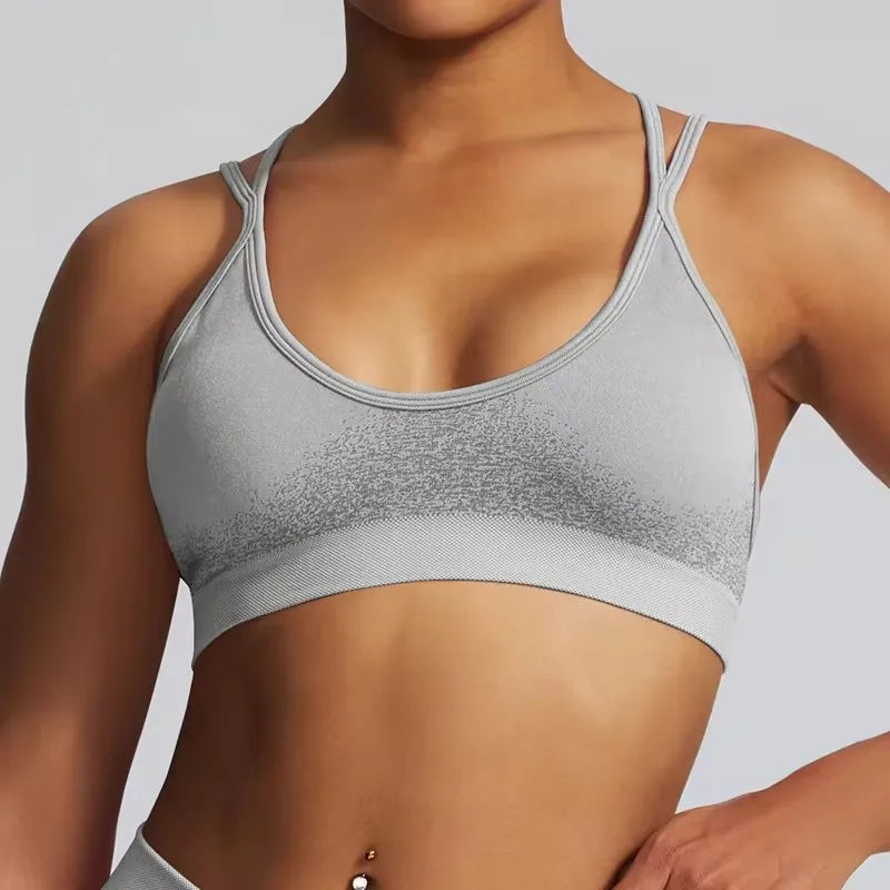 Ignite Cross Back Sports Bra Women Padded Yoga Bras Halter Fitness Gym Crop Top Running Impact Seamless Bra Workout Yoga Top