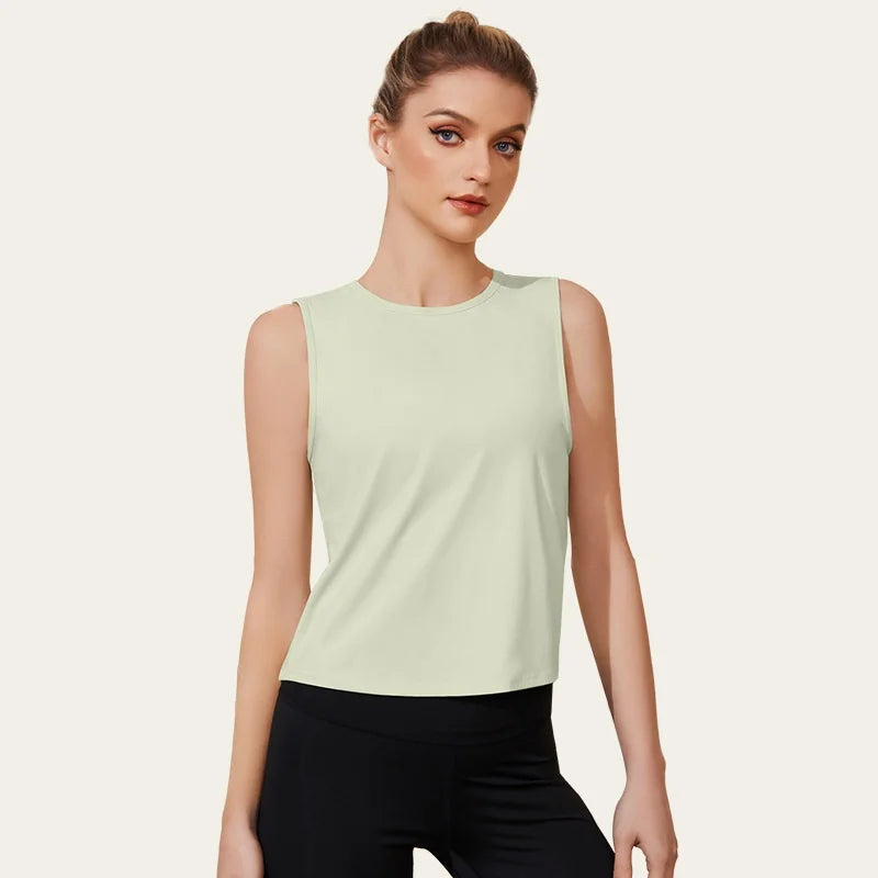 Women Sleeveless Yoga Tops Mesh Quick Dry Breathable Blouse Cover Up Gym Workout Cool T-Shirt Running Short Tank Crop Top