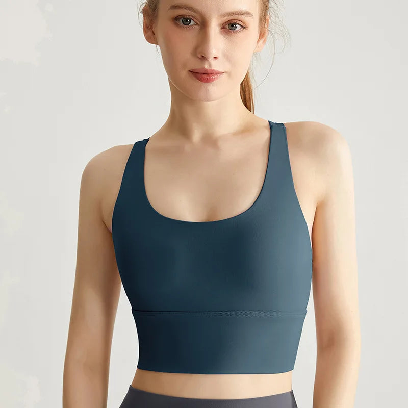 Sports Bra Women Summer Shock-absorbing Gathering Double Breast Strap Yoga Vest Quick Drying Anti Sagging Shaping Fitness Bra