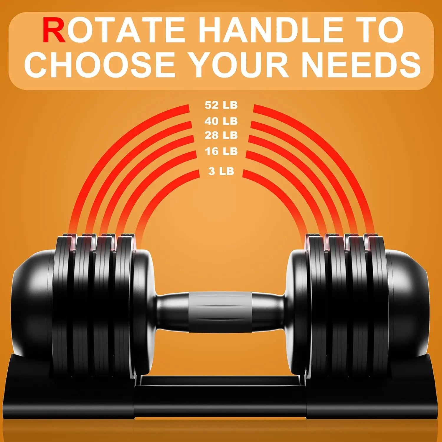 Adjustable Dumbbell Set with Tray – 22/44/52LBS