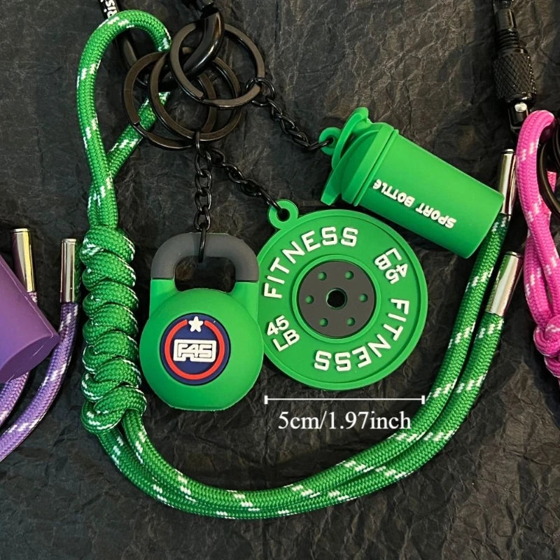 Mini Barbell Plates Key Chain with D-shaped Buckle Kettlebells Simulation Dumbbells Keyring Water Cups Creative