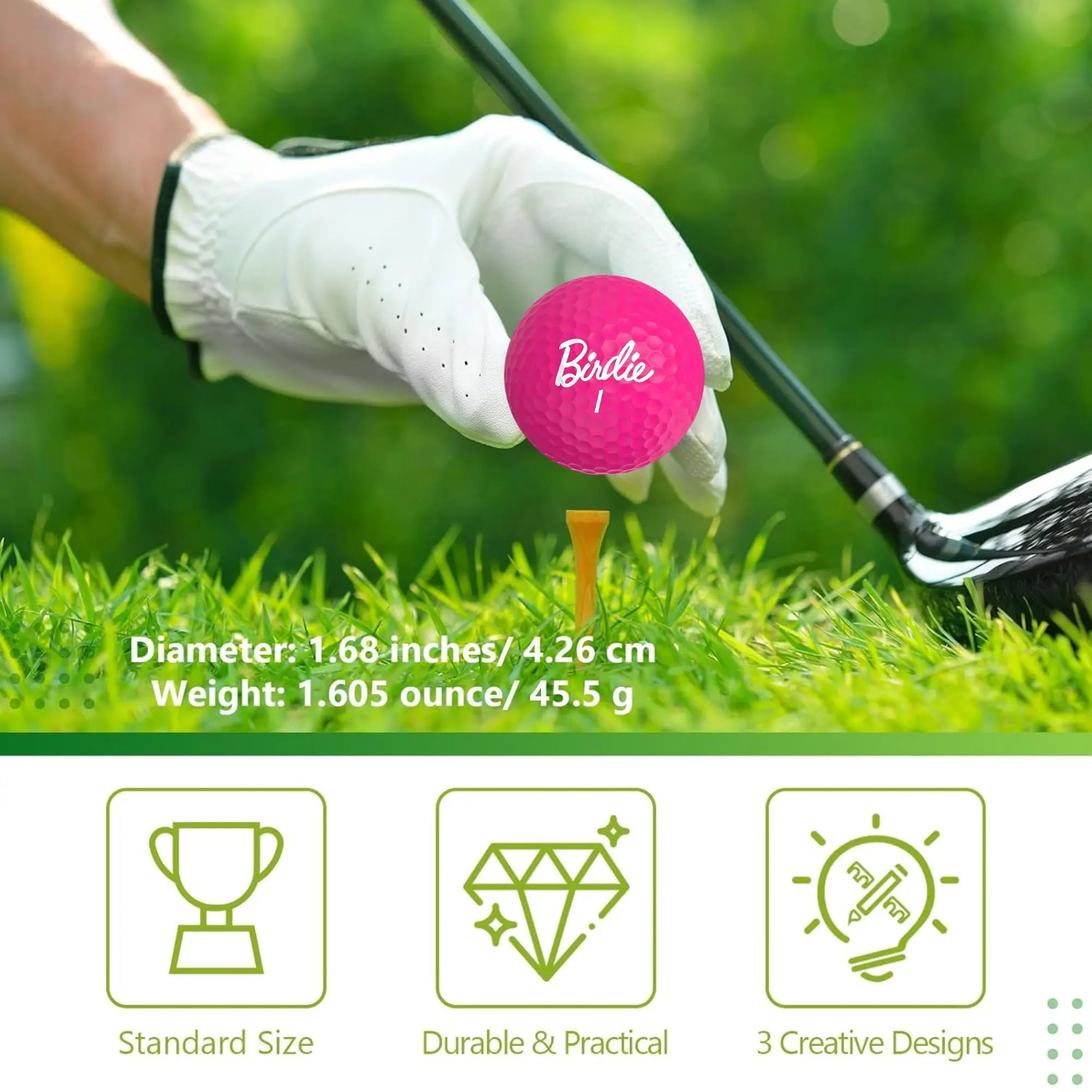 3 count Funny Golf Balls - Birdie Pink Golf Balls - Funny Golf Gift for Women (Sleeve of 3, Novelty) - The #1 Ball for Dreaming