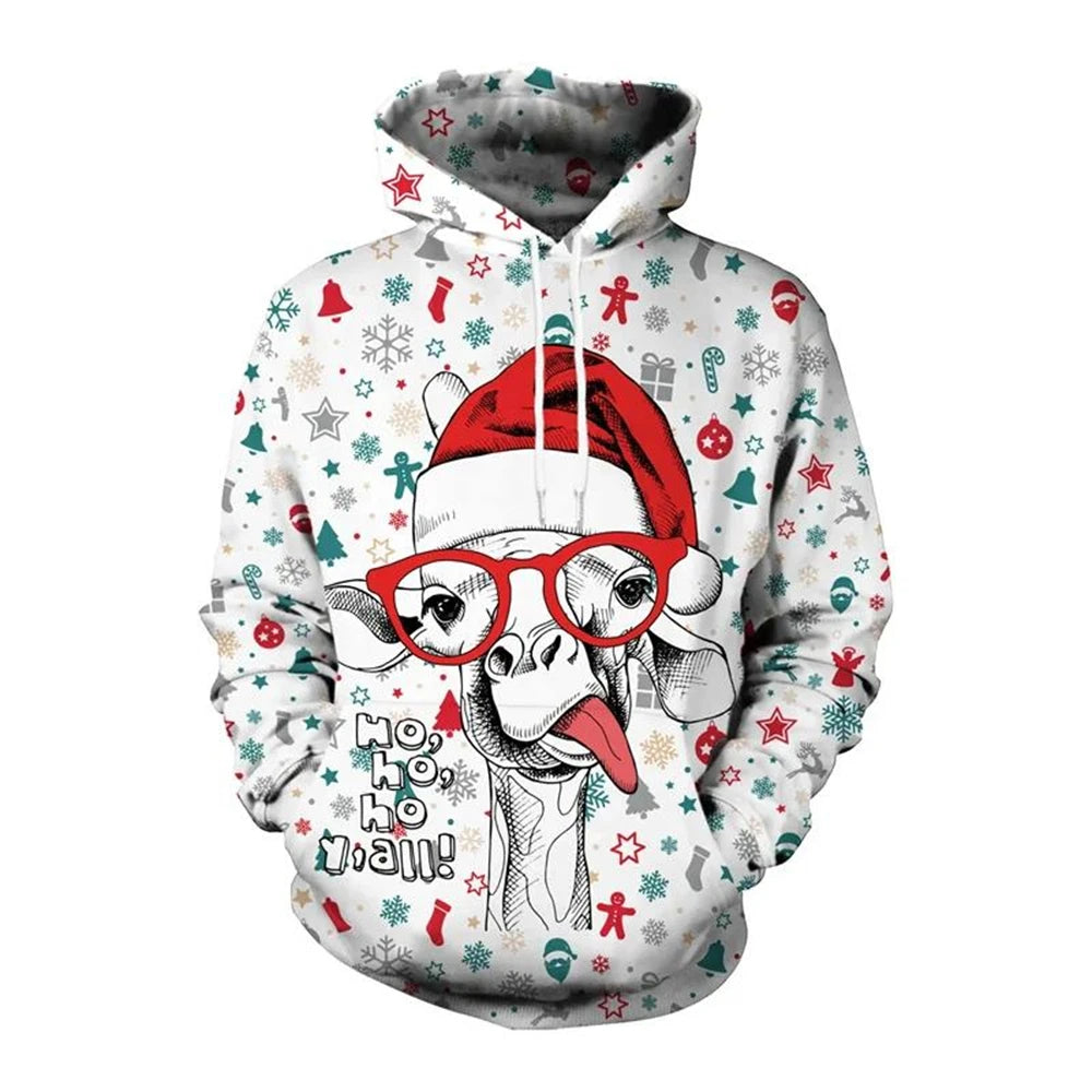 Funny Christmas Gifts 3D Printed Hoodies For Men Clothes Fashion Elk Sock Santa Claus Graphic Sweatshirts Casual Tracksuit Tops