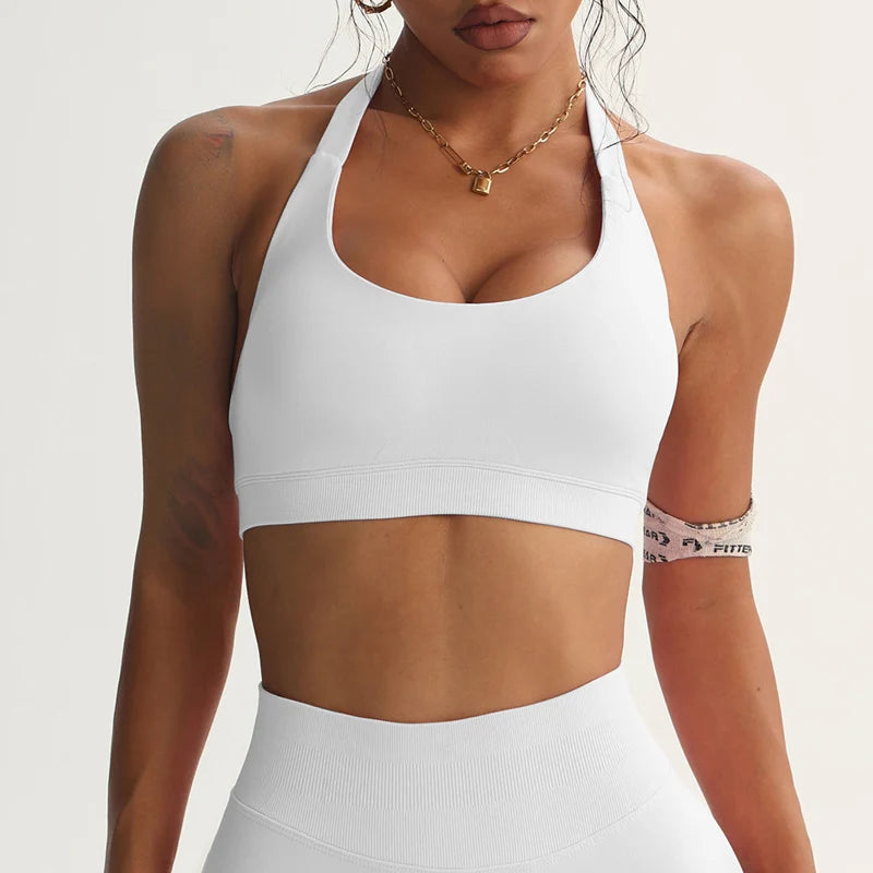 Seamless Halter Sports Bras Running Sexy Open Back Yoga Bra Padded Brassiere Sport Woman Fitness Gym Top Activewear