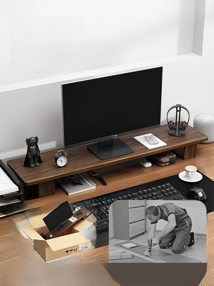 Elevated Wood Cuter Monitor Stand Desk Base Home Office Desktop Organizer Ra Adjustable Height No Installation