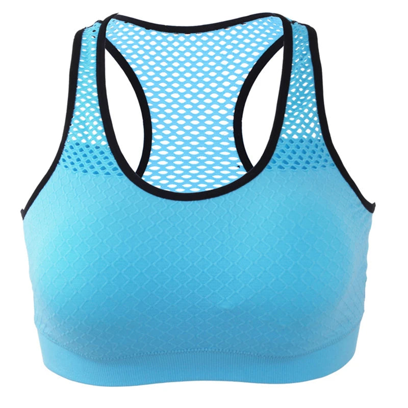 Sports Bra Breathable Mesh Hollow Out Sport Top Seamless Fitness Yoga Bras Women Gym Top Running Vest Shockproof Crop Top