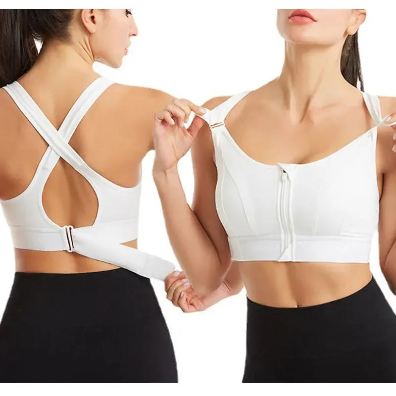 Sports Bras For Women Front Zipper Adjustable Strap Shockproof Elastic Fitness Athletic Brassiere Slim Yoga Crop Top