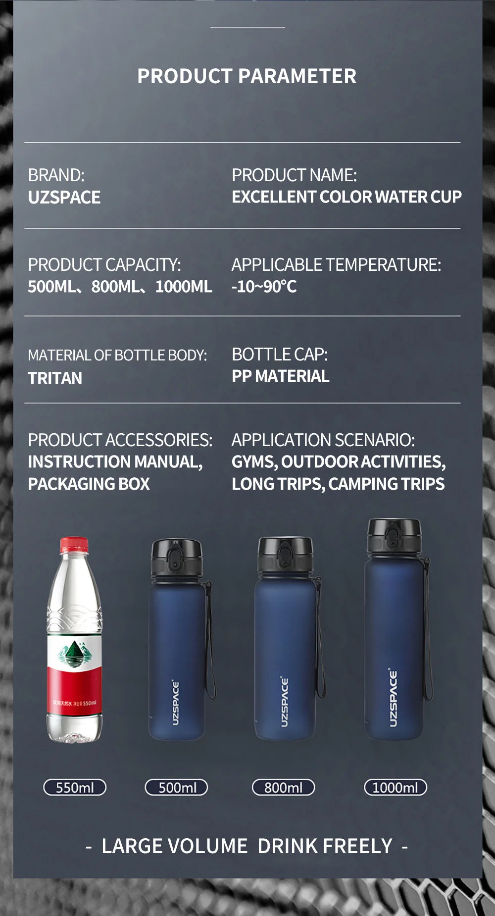 High Quality Water Bottle 500ML 1000ML BPA Free Leak Proof Portable For Adult Children Sports Gym Eco Friendly Drink Bottles