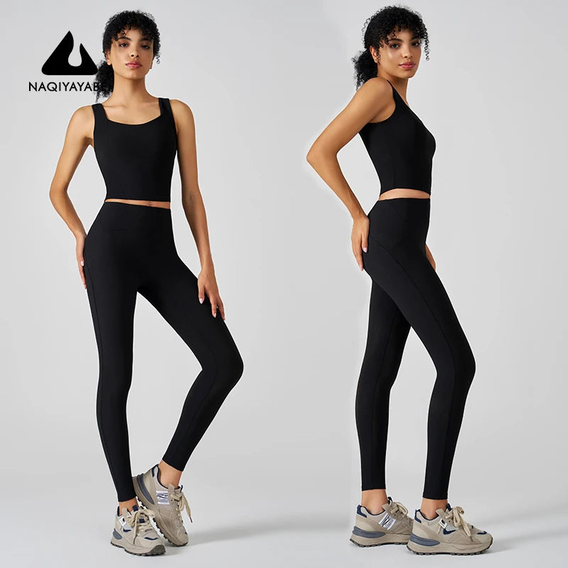 Europe and the United States women's yoga suit training rib-neck sleeveless tank top and sport fitness pants wear outside