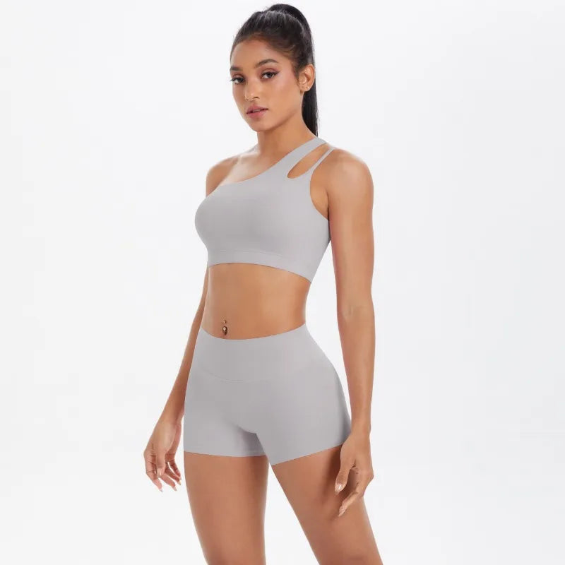 New Sports One-shoulder Back Yoga Clothing Suit Tight To Lift The Buttocks Quick Dry Running Fitness Two-piece Set
