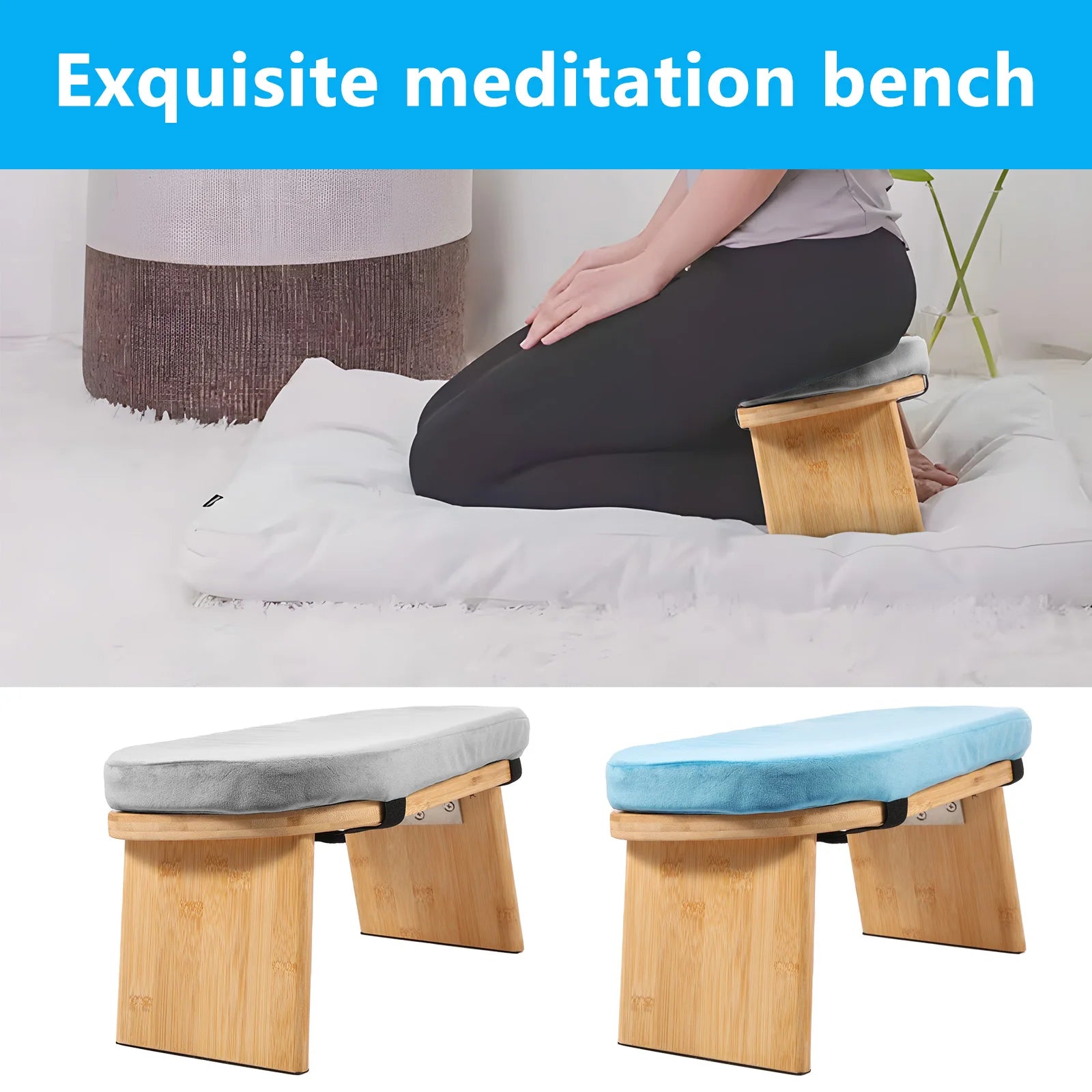 Prayer Bench Foldable Bamboo Yoga Bench with Cushion and Carry Bag Ergonomic Kneeling Stool for Indoor Outdoor Sitting Thinking