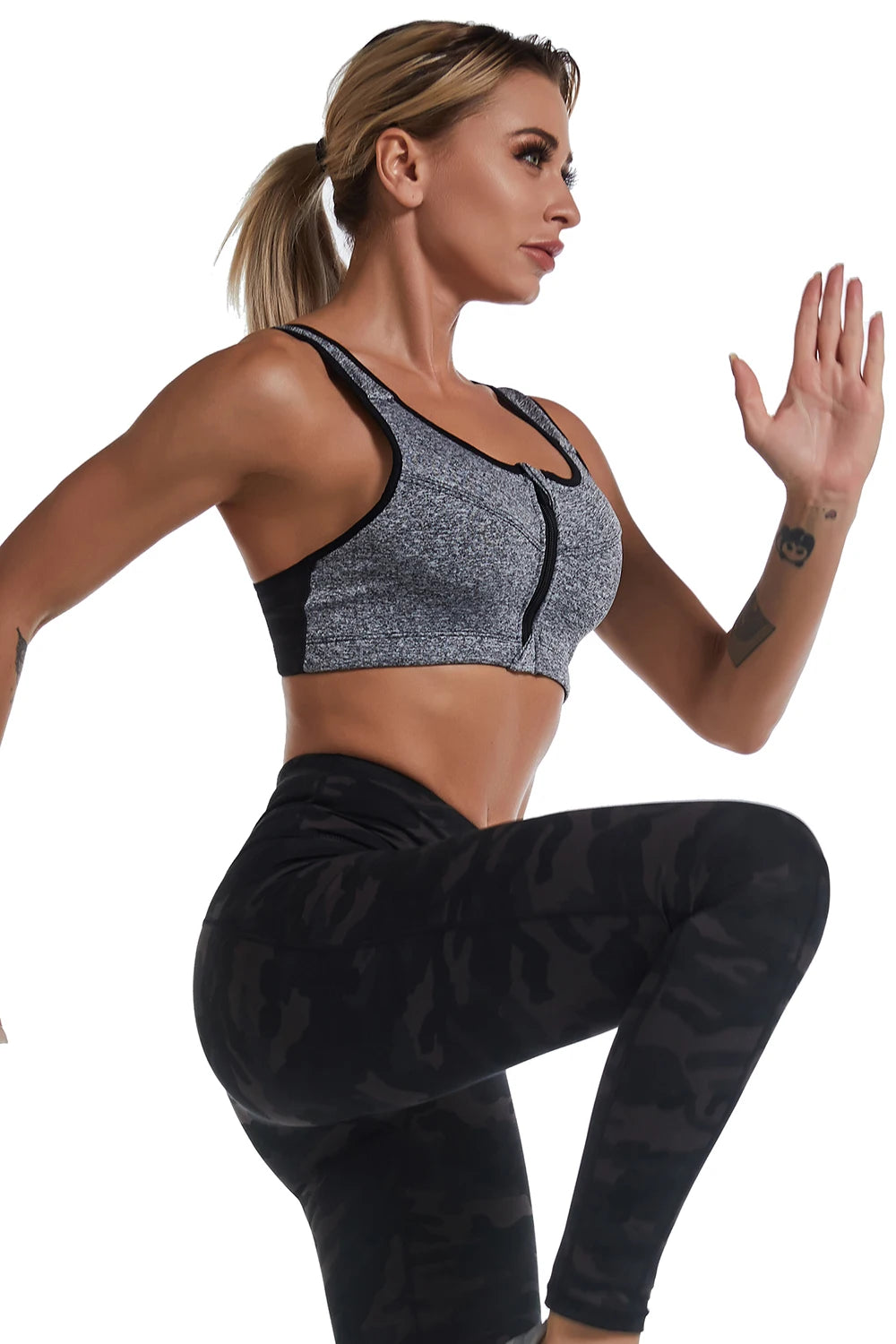 Plus Size Women Zipper Sports Bra Shockproof Tank Top Yoga Underwear for Sporty Bodybuilding Running Sport Bras