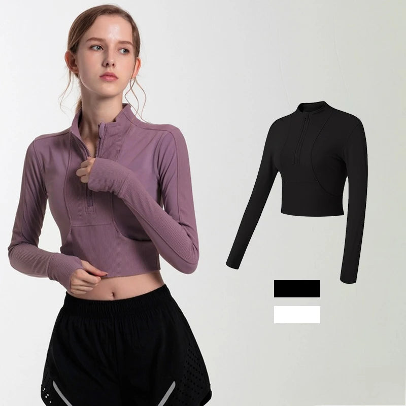 Yoga Sports Tops Jacket Half Zip Tight Long Sleeve Running Fitness Clothes Training Yoga Clothing Jacket