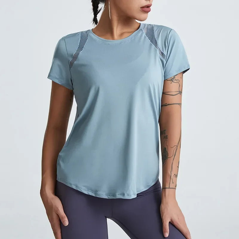 Loose Yoga Clothes Tops Short-Sleeved Running Quick-Drying Clothes T-Shirts Short Sports Hollow Fitness Clothes Women's