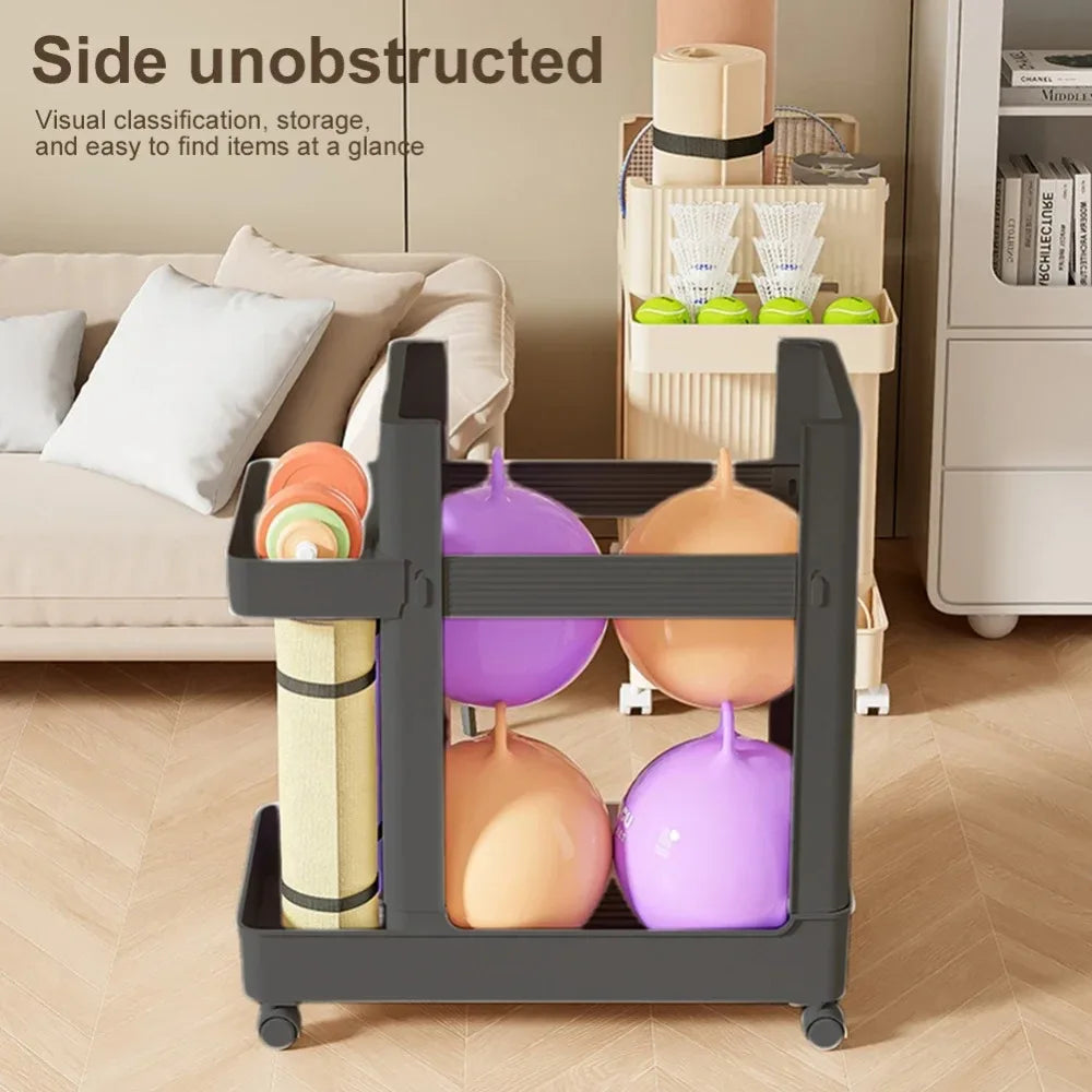 Gym Equipment Holder with Wheels Sports Equipment Storage Rack Yoga Mat Storage Basket Fitness Equipment Sports Tools Organizer