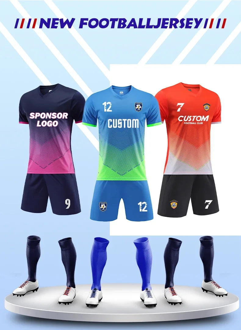 Custom Soccer Uniforms Football Training Clothing Adults Kid Clothes Short Sleeve Printing Men Boys Soccer Clothes Sets Jls916