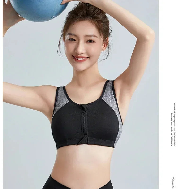 Sports Bra Women Push Up Front Zipper Shockproof Patchwork Gym Jogging Crop Top Female Running Fitness Vest Sport Bras for Women