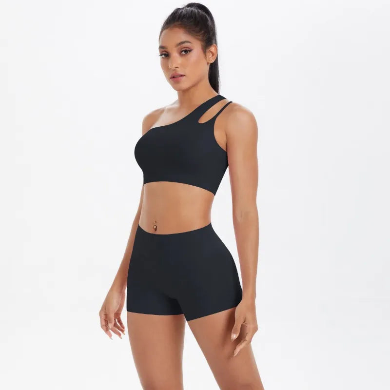 New Sports One-shoulder Back Yoga Clothing Suit Tight To Lift The Buttocks Quick Dry Running Fitness Two-piece Set