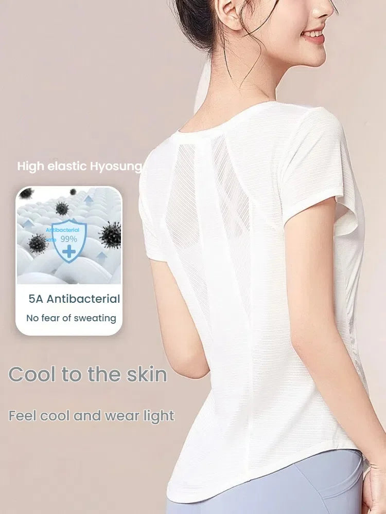 Women's Yoga Shirt Quick Dry Short Sleeve t-shirt Summer Athletic Fitness Top Breathable Workout Tee Gym Running Female clothing