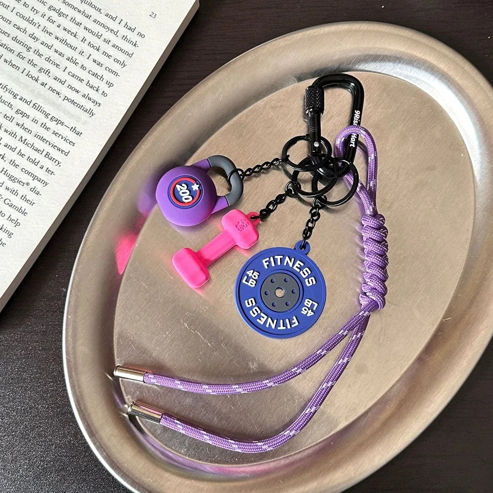 Mini Barbell Plates Key Chain with D-shaped Buckle Kettlebells Simulation Dumbbells Keyring Water Cups Creative