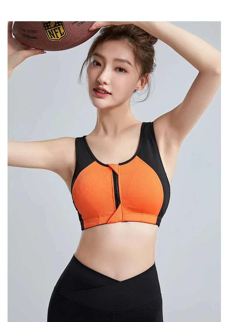 Sports Bra Women Push Up Front Zipper Shockproof Patchwork Gym Jogging Crop Top Female Running Fitness Vest Sport Bras for Women