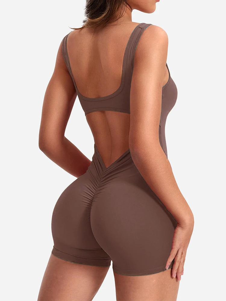 Women's Slim Fit One-Piece Shorts Spring/Summer 2025 Hip Lifting Backless Yoga Sports Clothing Sexy Design