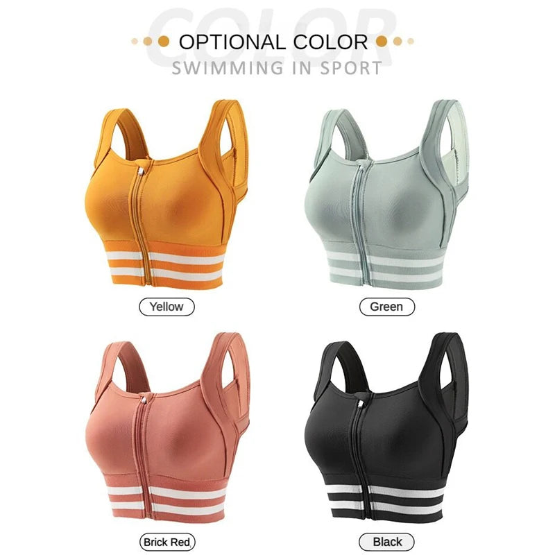 Sports Bras Zip Front For Women With Full Coverage Removable Padded Shockproof Yoga Underwear Workout Bra Running Fitness Vest