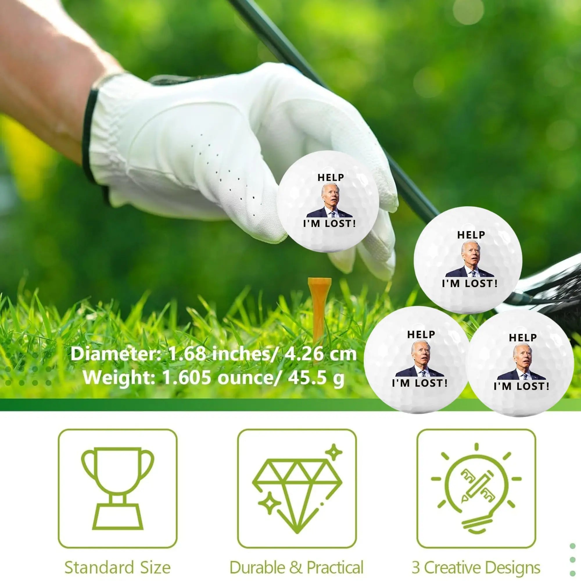 4 Pack Help I'm Lost Golf Balls Funny Novelty Humorous Confused Golf Balls for Golfer Dad,Great Gift For Golf Lovers