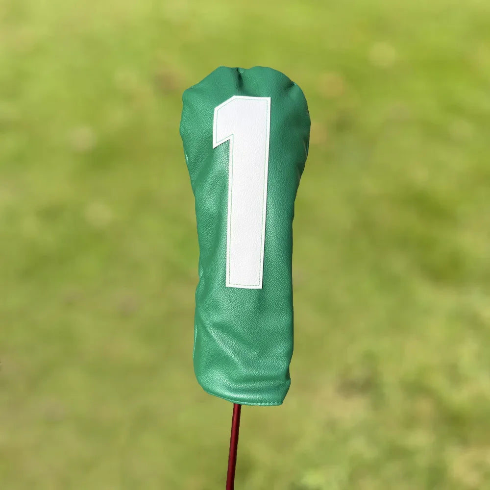 Golf club covers - white and green with large numbers, fits all clubs