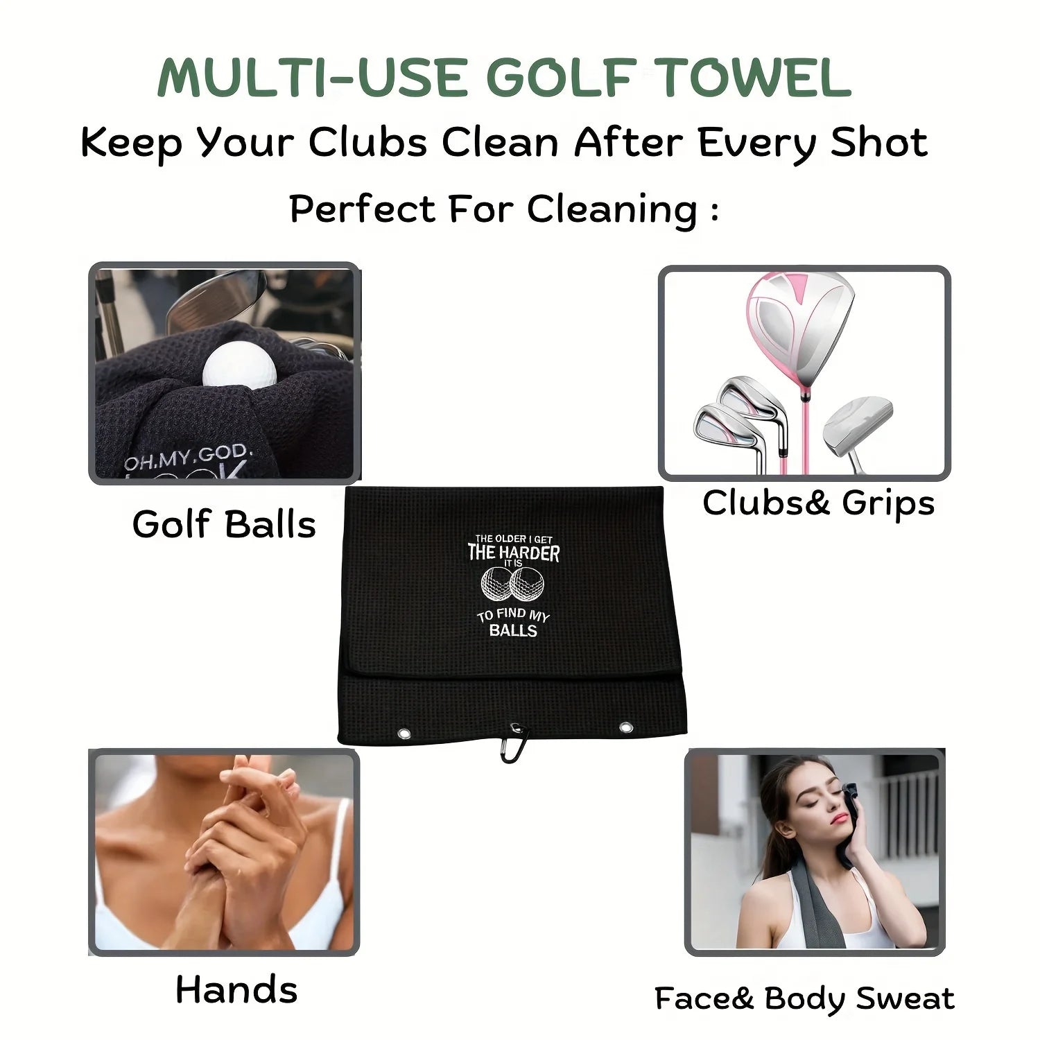 Funny Microfiber Premium Golf Towel, Embroidered Golf Towels for Golf Bags for Men&Women, Golf Accessories for Men Golfers